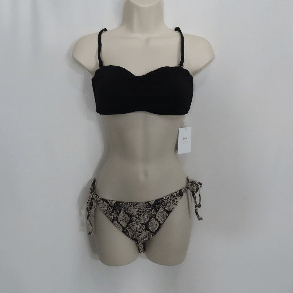Andie Black The Rio Top & Snake Print String Bikini Bottom Medium